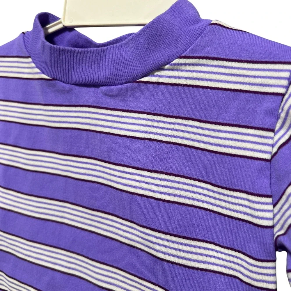 Vintage Sears Kids Purple‎ Striped Mock Neck Top Ribbed Pants Set Size L 71745